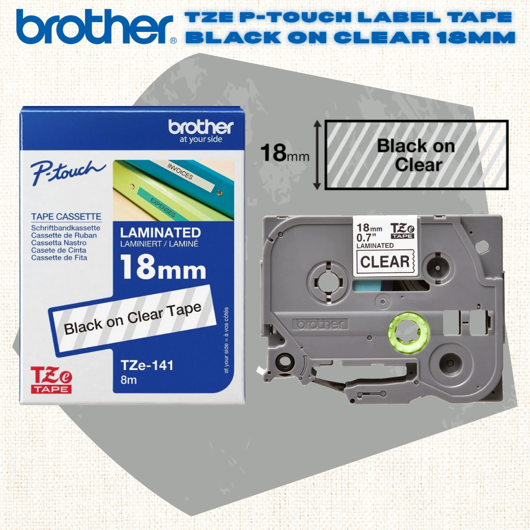 🖨️ [SG] Brother TZE P-touch Label Tape – Black on Clear [Evergreen Stationery]