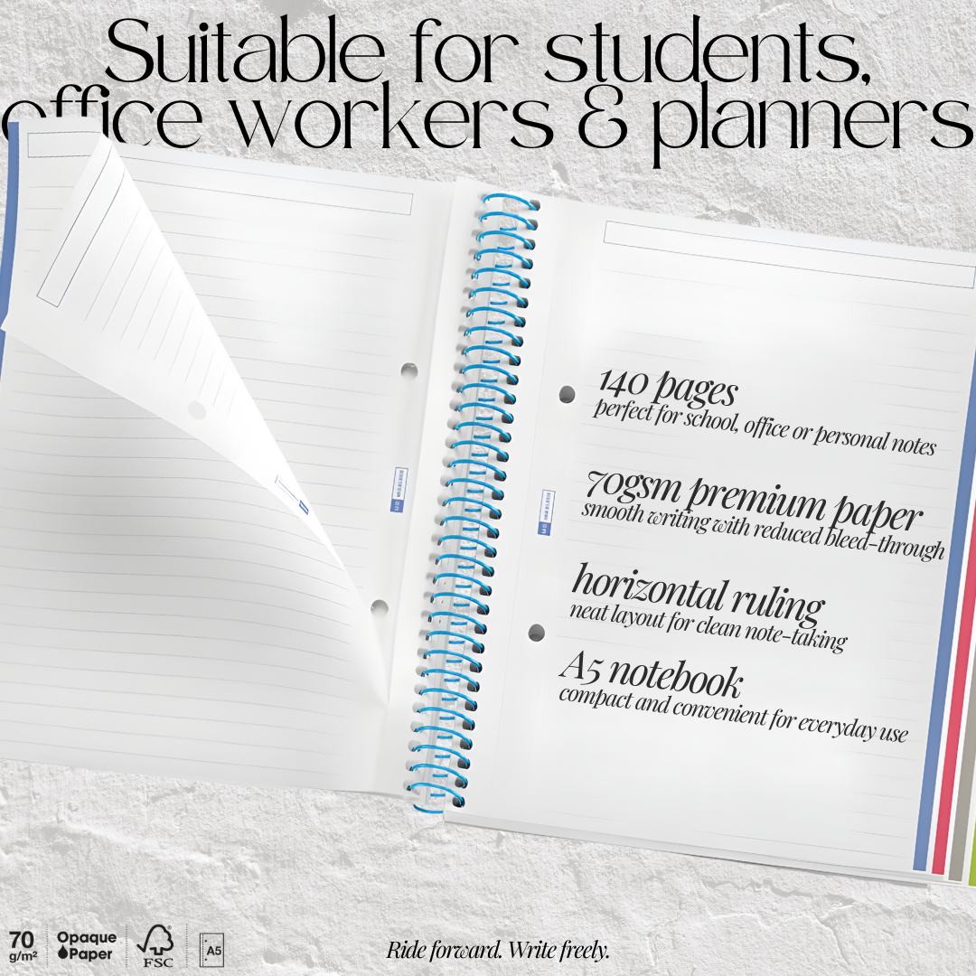 [SG] APLI A5 Notebook – 140 Pages | 70gsm Premium Paper | Rider Green Design [Evergreen Stationery]