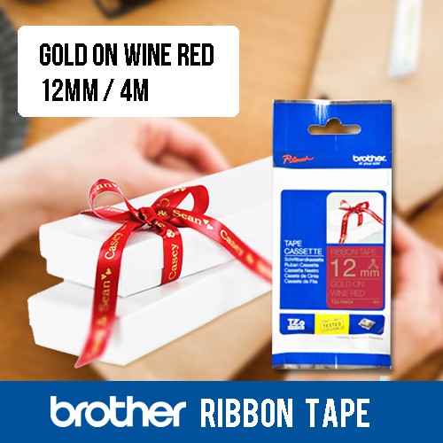 Genuine Brother TZe-RW34/R234 Ribbon Tape Cassette – Gold on Wine Red/white