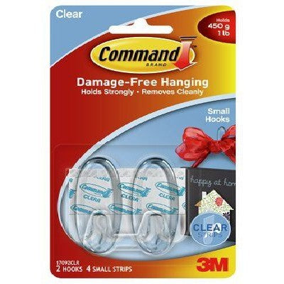 Command™ Small Clear Hooks 17092CLR, 2 Hooks 4 Strips/Pack