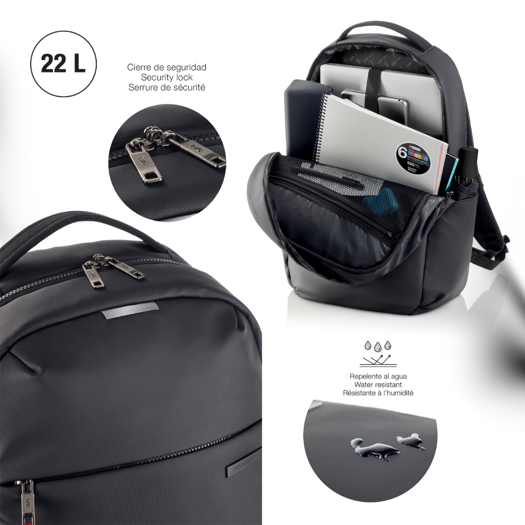 [SG] APLI Black Backpack M – Work & Travel Bag | 22L Capacity | Water-Repellent Finish [Evergreen Stationery]