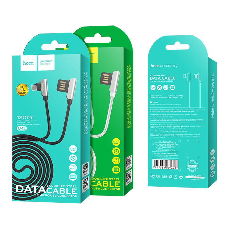 Hoco U42 Exquisite Steel Charging Data Cable Micro 1.2m