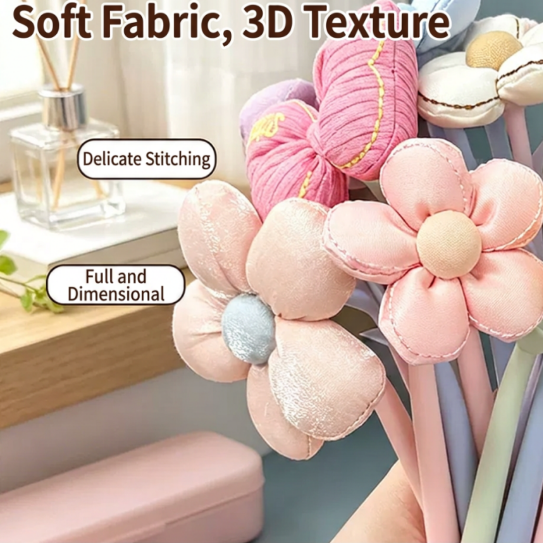 Cute 3D Floral & Bow Design 0.5mm Black Ink Gel Pen | 6 Designs | Set of 4 Pieces Per Design
