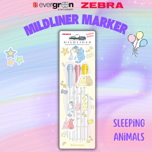 [SG] Zebra Mildliner Highlighter– Sleeping Animals 3-Color Set (Limited Edition) [Evergreen Stationery]