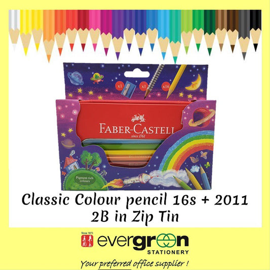 Faber-Castell Classic Color Pencil Colours 16s + 2011 2B Pencil in Zip Tin (PL115819)