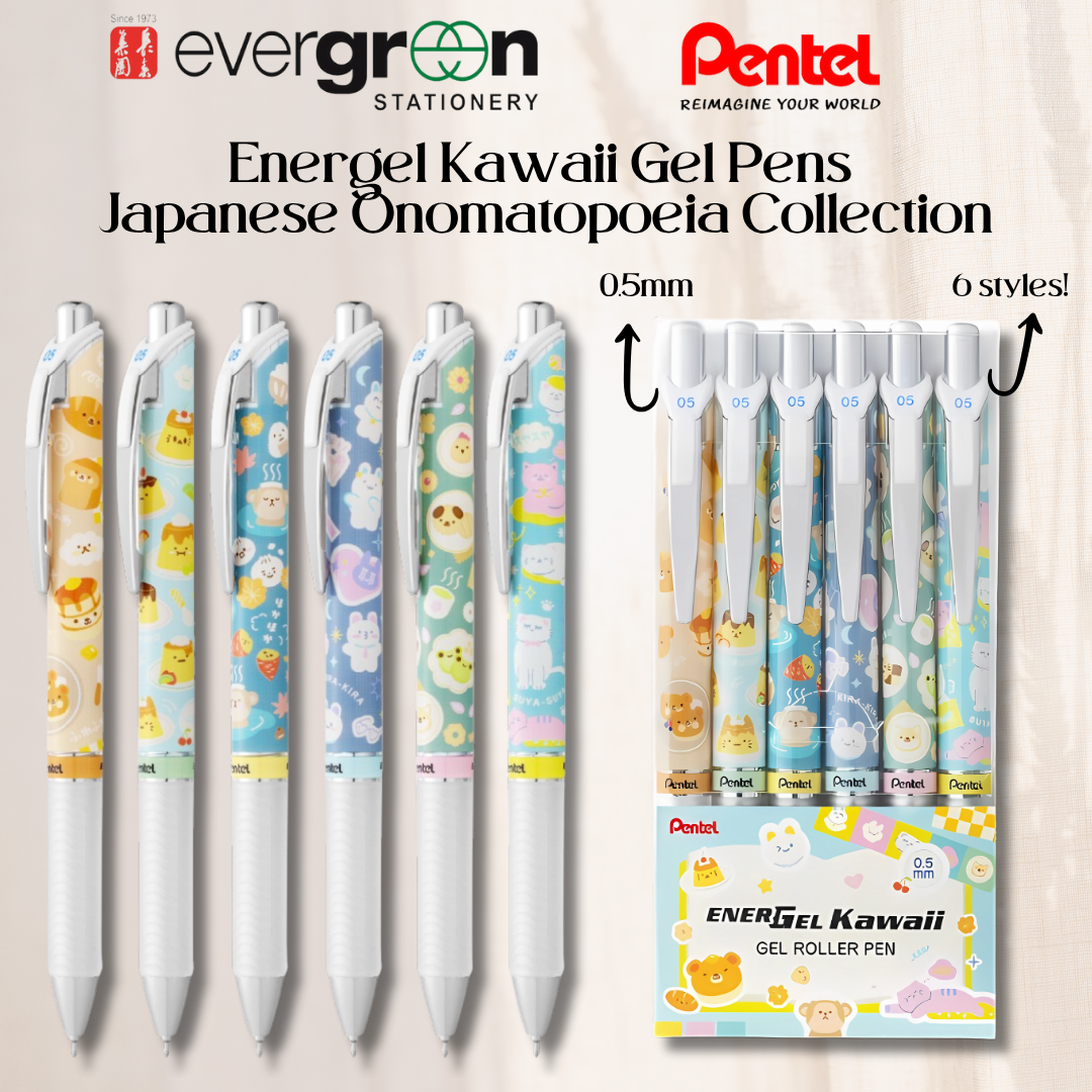 [SG] Pentel EnerGel Gel Pens – Kawaii Japanese Onomatopoeia Series, Blue Ink, Individual [Evergreen Stationery]