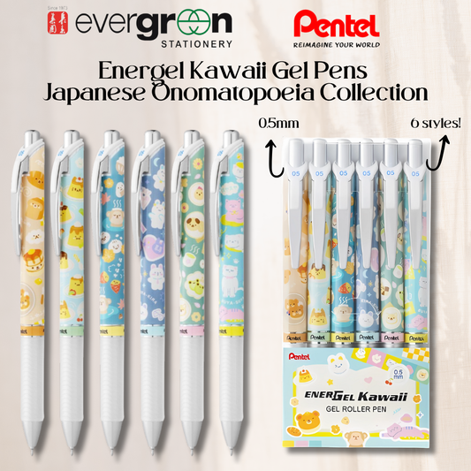 [SG] Pentel EnerGel Gel Pens – Kawaii Japanese Onomatopoeia Series, Blue Ink, Individual [Evergreen Stationery]