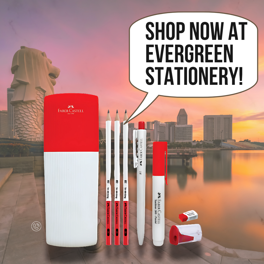 [SG] Faber Castell Red and White Stationery Set All in One Pencil Pen Eraser Sharpener Kit Limited SG Edition [Evergreen Stationery]