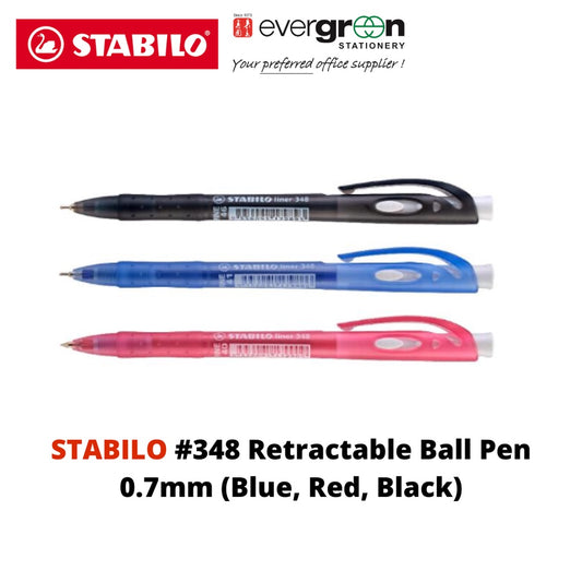 STABILO #348 Retractable Ball Pen 0.7mm (Blue, Red, Black)