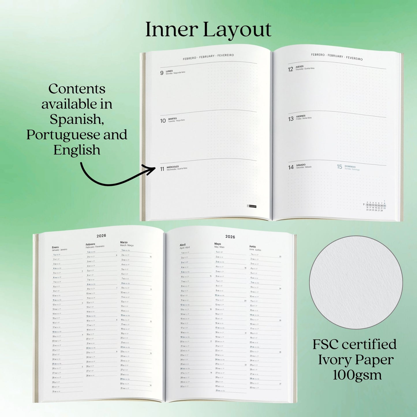 [SG]APLI 2026 A5 Day to Page Sewn Kraft Card Envelope Planner with Stamp Diary | Lines Series [Evergreen Stationery]