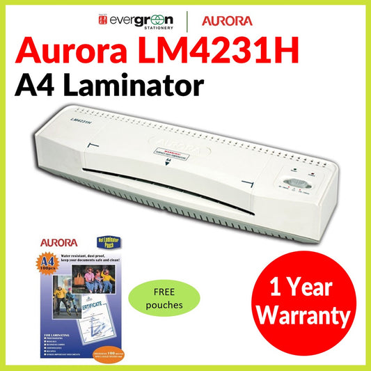 [SG] Aurora LM4231H Laminator A4 Size with free A4 pouch [Evergreen Stationery]