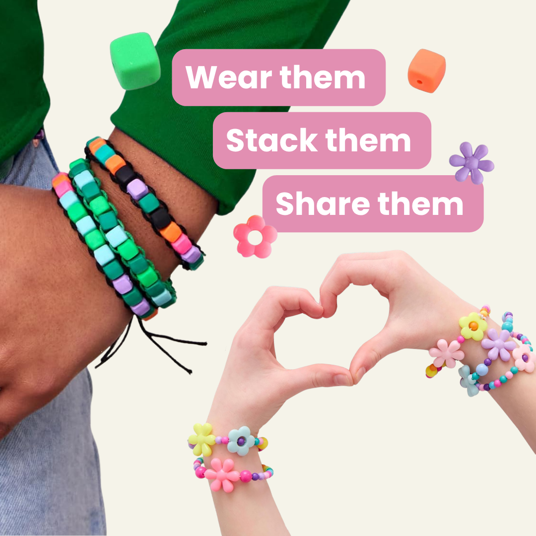 Faber Castell Mini Kit Bracelets | Woven Cube/ Beaded Flower | DIY Jewelry Craft Kit | Fun, Mess-Free Travel Activity | Ages 6+