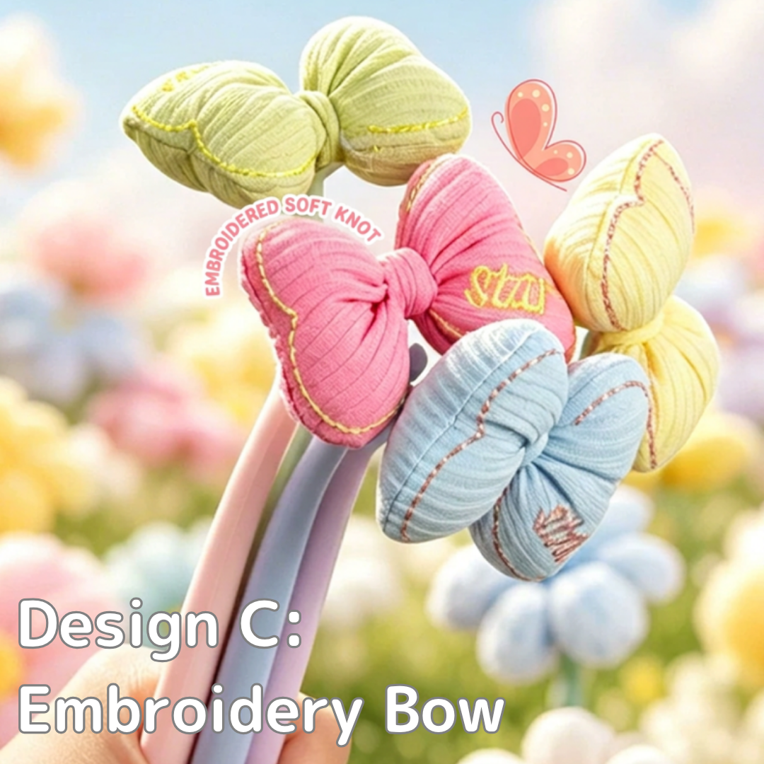 Cute 3D Floral & Bow Design 0.5mm Black Ink Gel Pen | 6 Designs | Set of 4 Pieces Per Design
