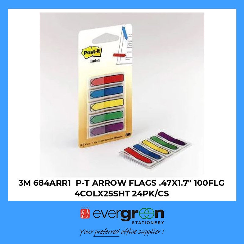 3M 684ARR1  P-T ARROW FLAGS .47X1.7" 100FLG 4COLX25SHT 24PK/CS