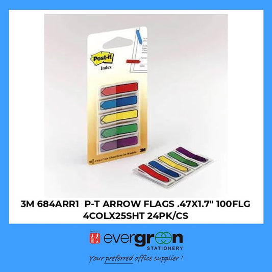 3M 684ARR1  P-T ARROW FLAGS .47X1.7" 100FLG 4COLX25SHT 24PK/CS