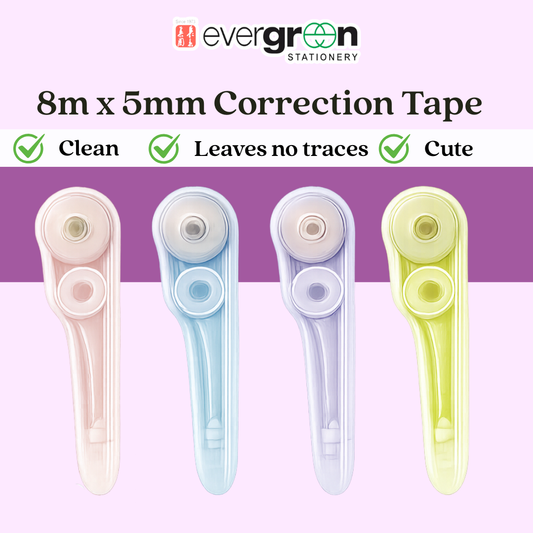[SG] Ergonomic Curved 5mm x 8m Correction Tape – Multi-Colour Series [Evergreen Stationery]