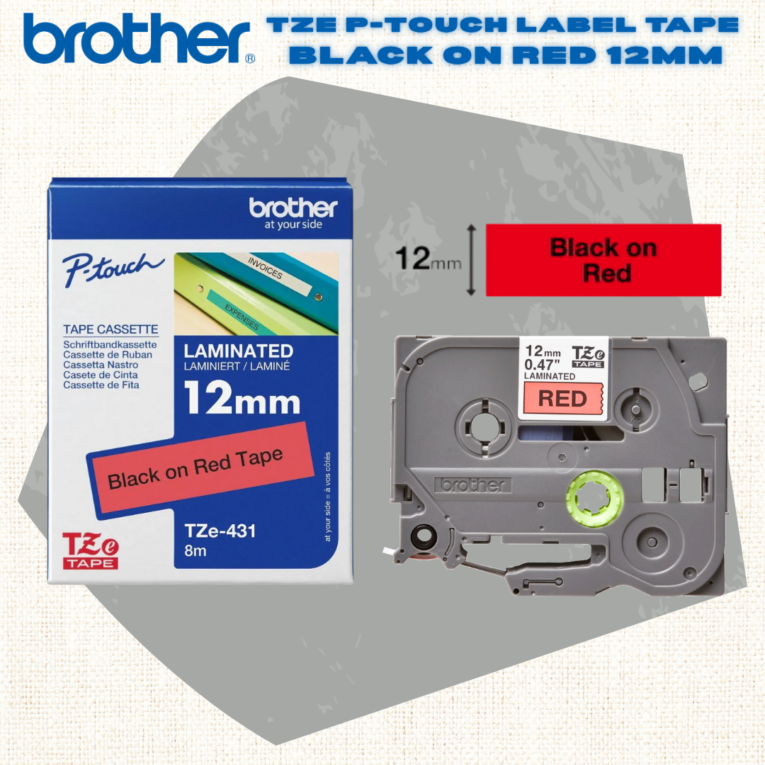 [SG] Brother TZE P-touch Label Tape – Black on Red [Evergreen Stationery]