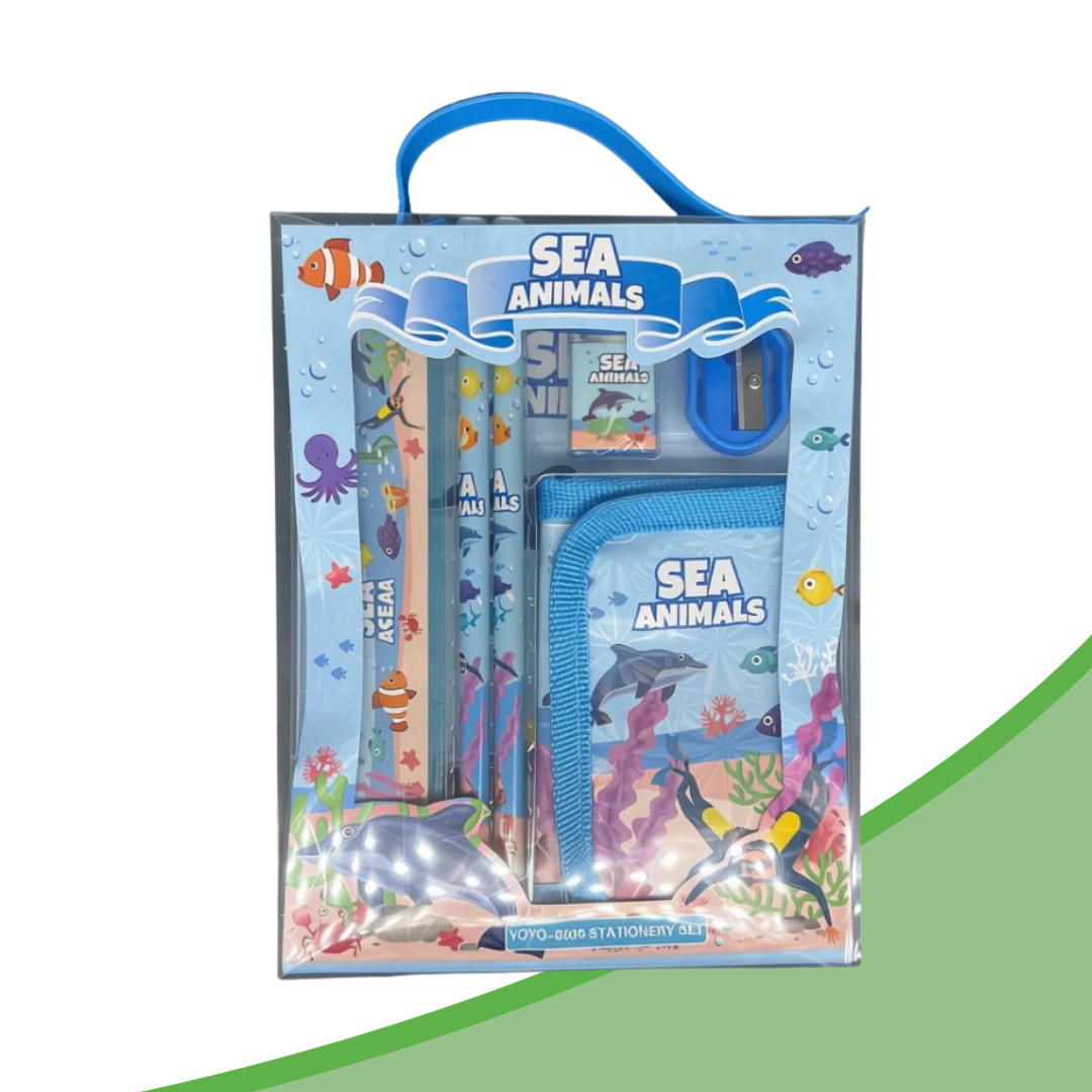 Cute Kids Stationery Gift Set | Unicorn / Sea Animals Themed | Stationery Set + Highlighter + Correction Tape