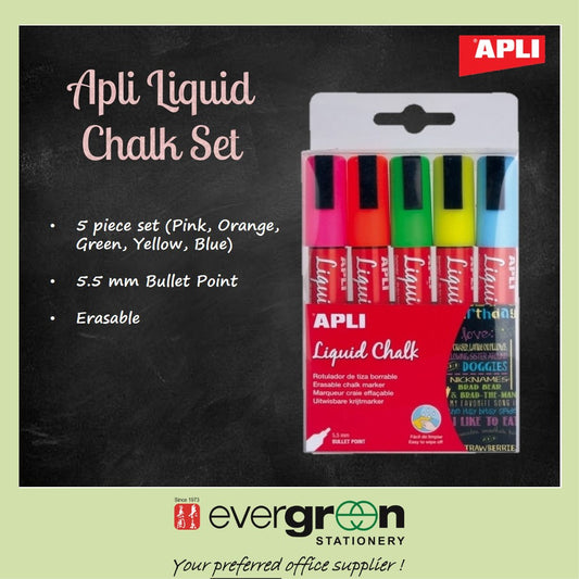Apli Liquid Chalk 5 Colours/Set 5.5mm Bullet Point
