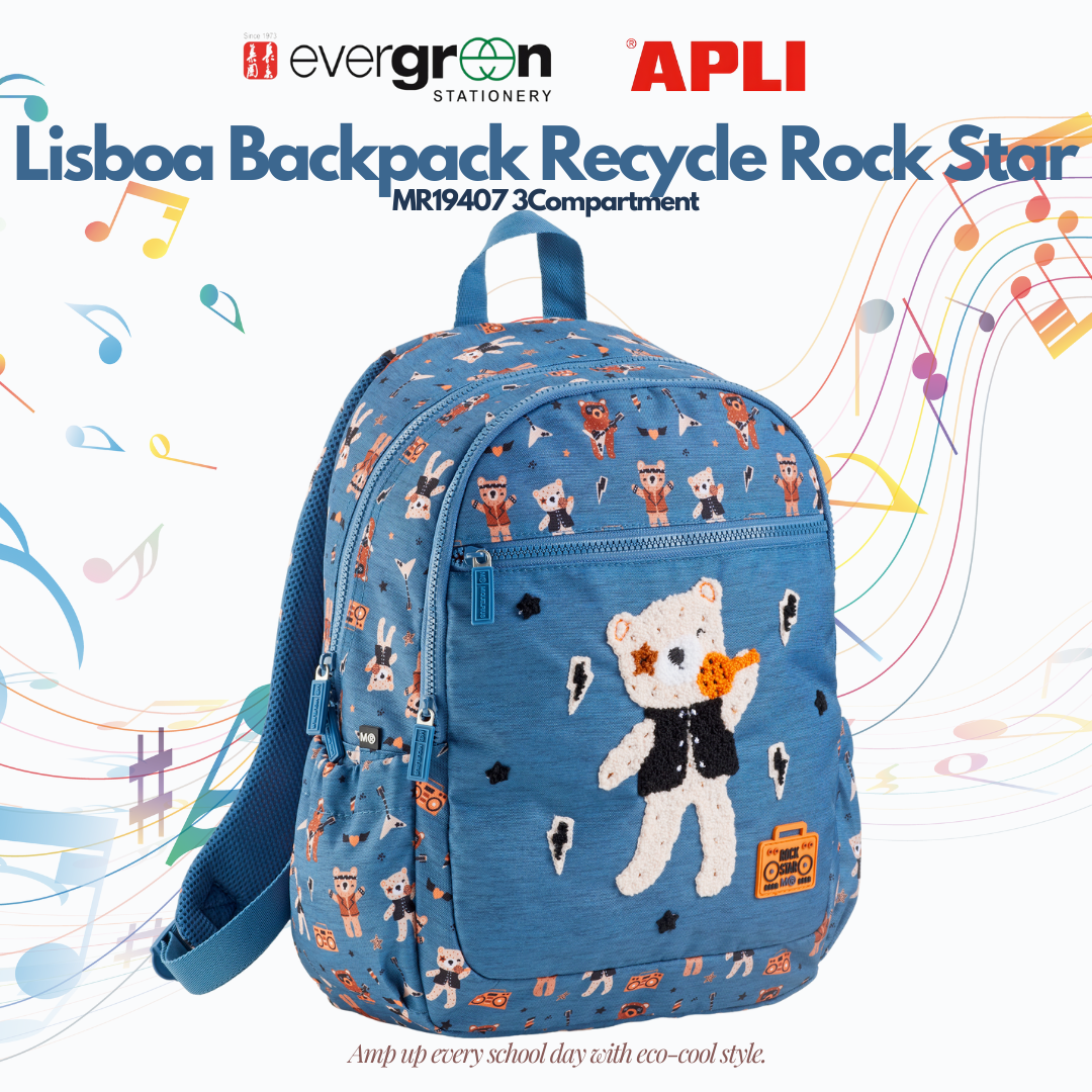 [SG] APLI Recycled Lisboa Backpack – 3 Compartment School Bag | Rock Star Design [Evergreen Stationery]