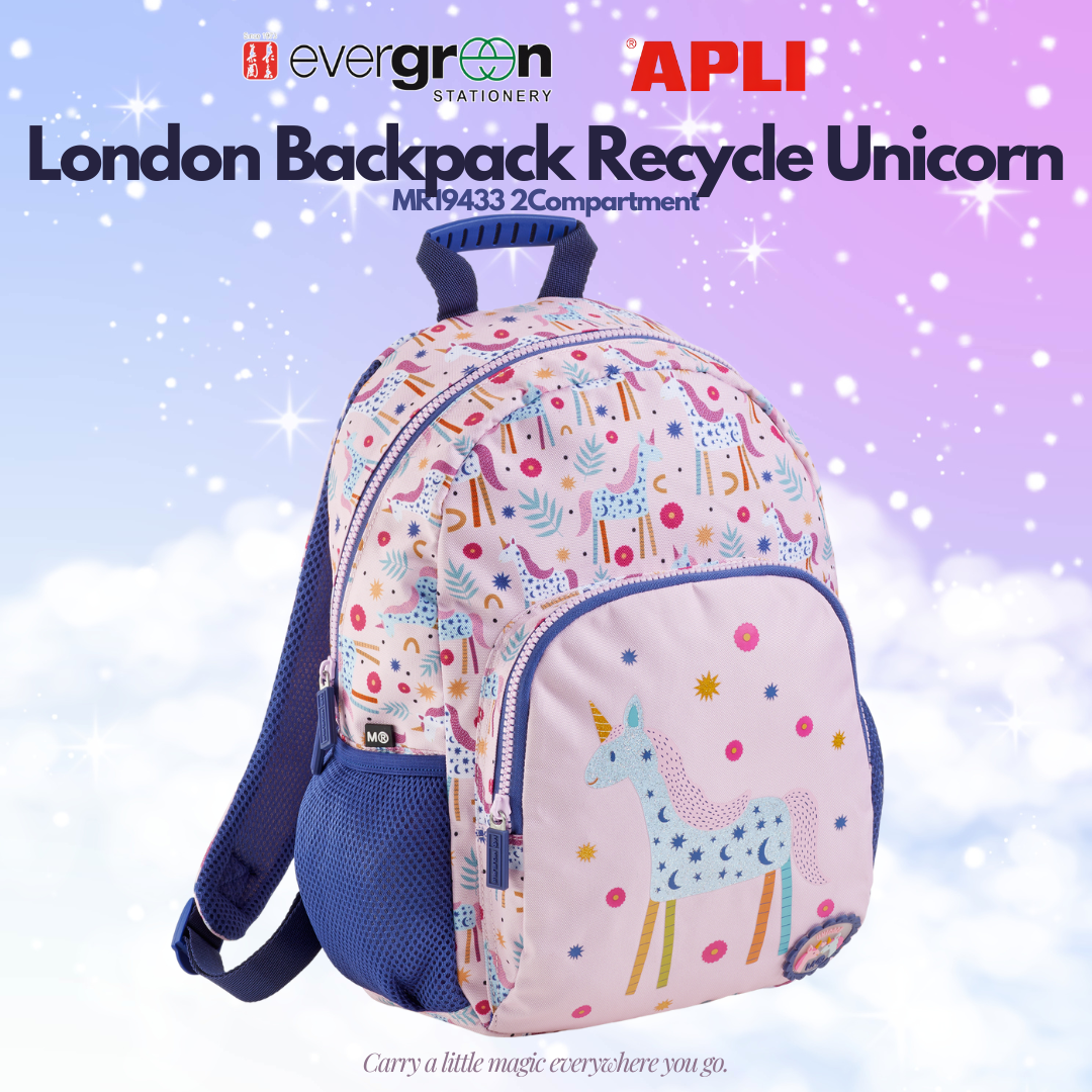 [SG] APLI Recycled London Backpack – 2 Compartment School Bag | Unicorn Design [Evergreen Stationery]