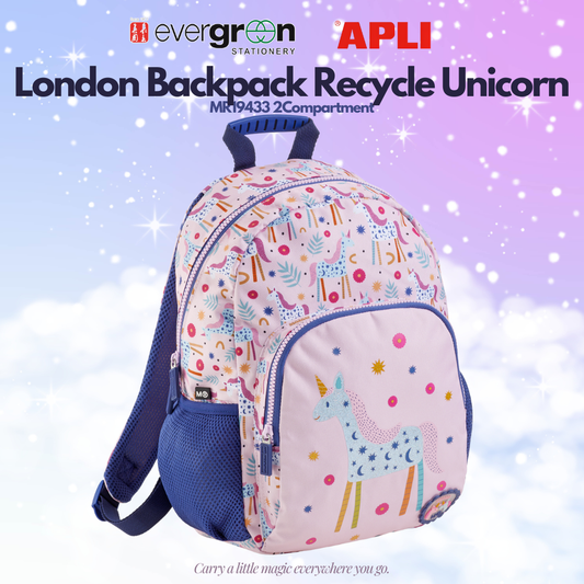 [SG] APLI Recycled London Backpack – 2 Compartment School Bag | Unicorn Design [Evergreen Stationery]