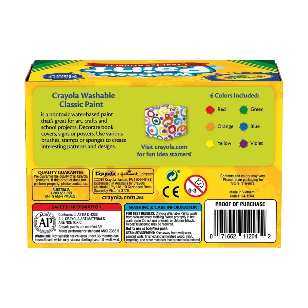 [SG] Crayola 541204 Washable Paint 6ct [Evergreen Stationery]