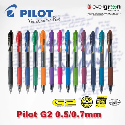 [SG] Pilot G2 Ball point pen G2 G5 G7 0.5mm 0.7mm Popular Pen Retractable Gel Ink Rolling Ball [Evergreen Stationery]