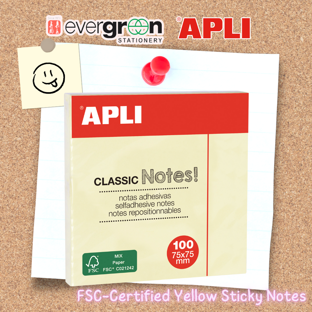 [SG] Apli 3x3 Inches Yellow Self-Adhesive Sticky Notes | 100 Sheets/Pad | FSC-Certified [Evergreen Stationery]