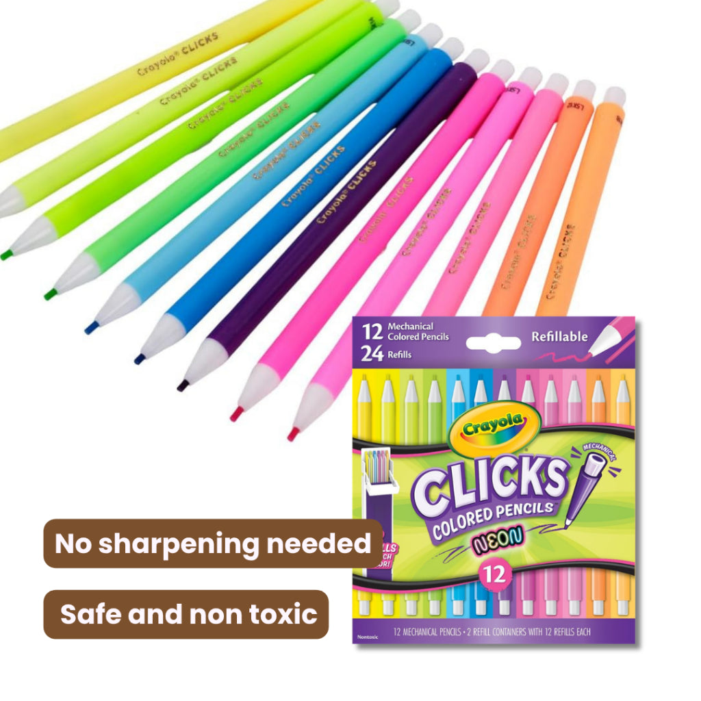 Crayola Clicks Colored Pencils 2.0mm lead | Classics | Neon | Pastels | Colored lead refills included |