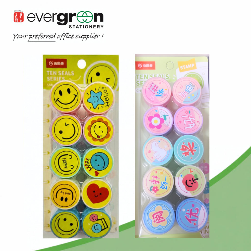10pcs Washable Reward Stamps | Smiley Icons & Chinese Words Of Encouragement | 12 Pcs Chinese Tick-Cross