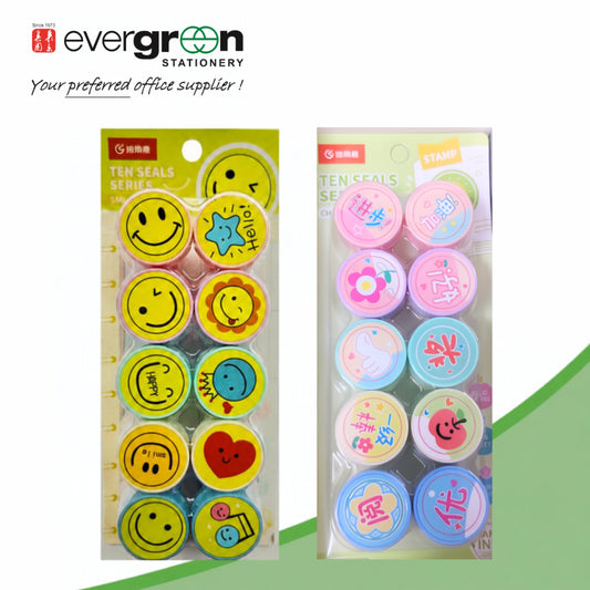 10pcs Washable Reward Stamps | Smiley Icons & Chinese Words Of Encouragement | 12 Pcs Chinese Tick-Cross
