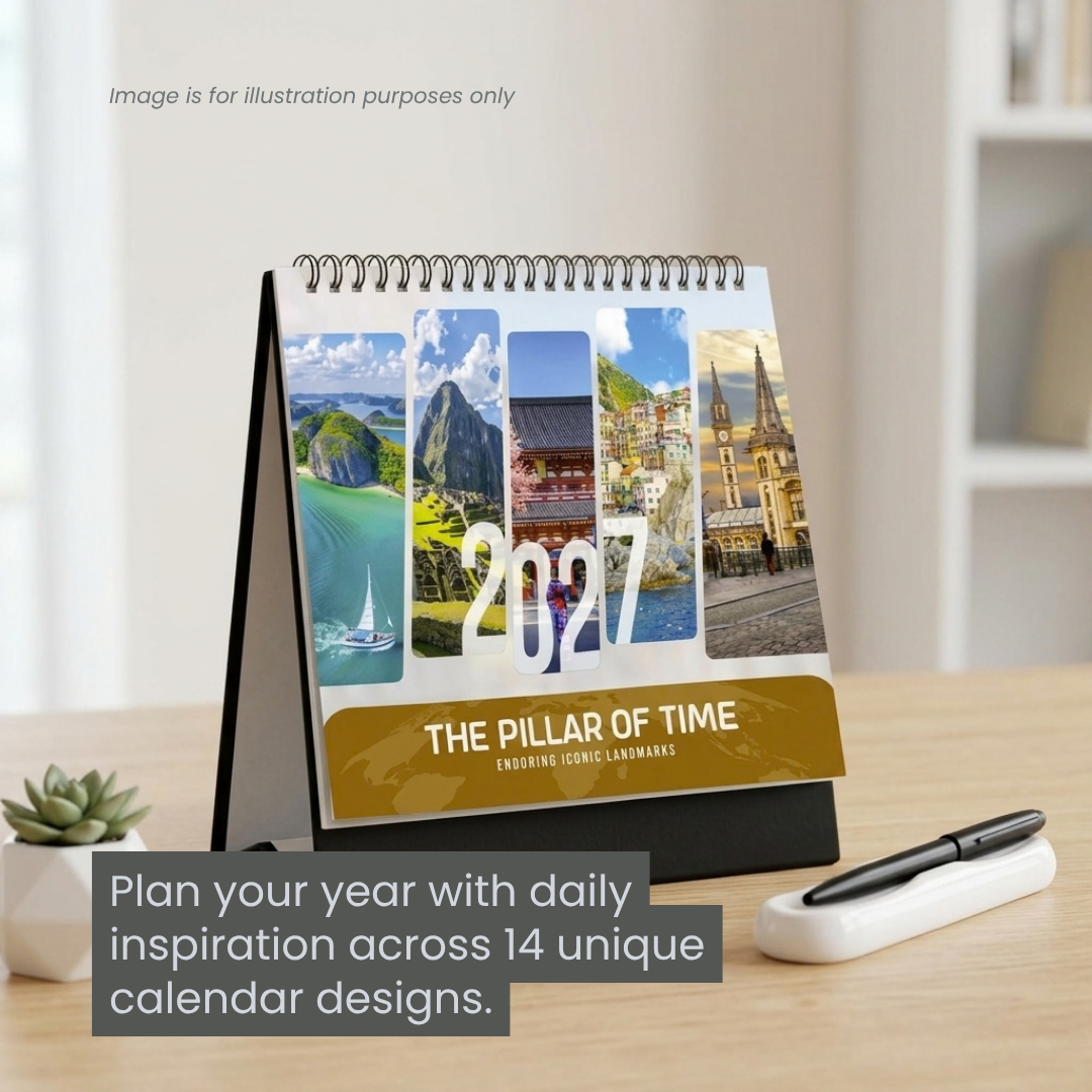 2027 Desktop Calendar Design | 14 designs | 19 x 21.8cm |  20.3 x 21.8cm | Inspirational Quotes | Landscape image | Horoscope | Chinese Zodiac | Bible Verses