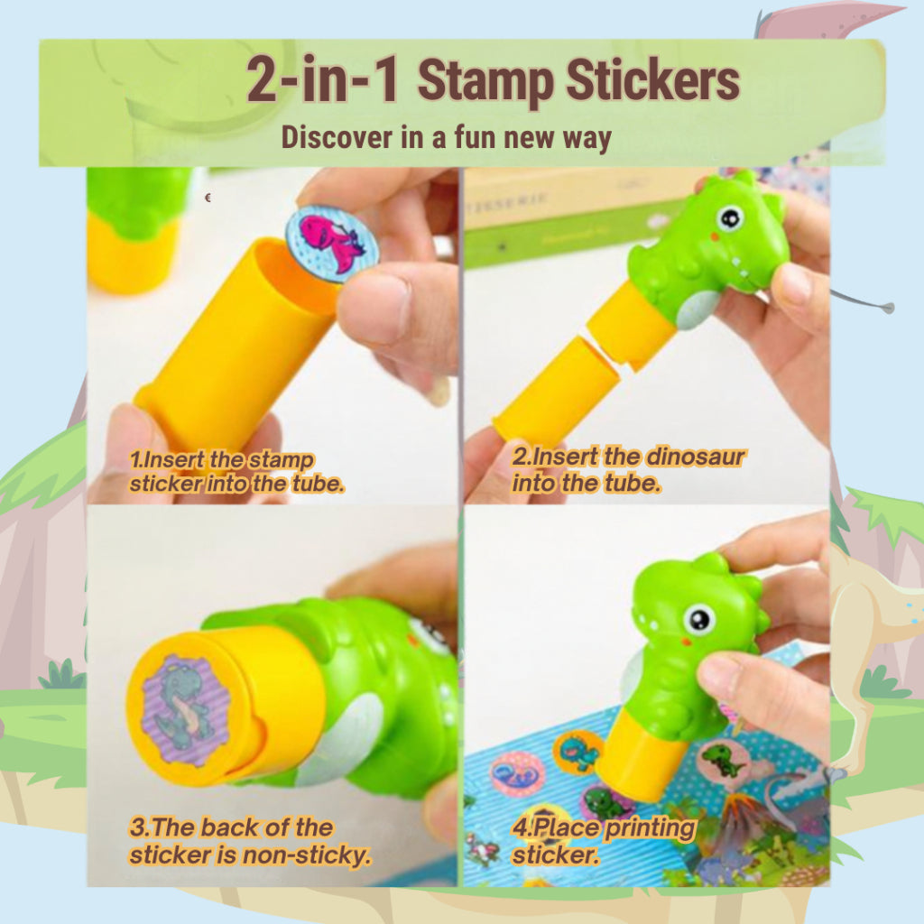 2-in-1 Stamp Markers | Dinosaur, Panda and Rocket Magic Seal Series | 12 Pcs Chinese Tick-Cross