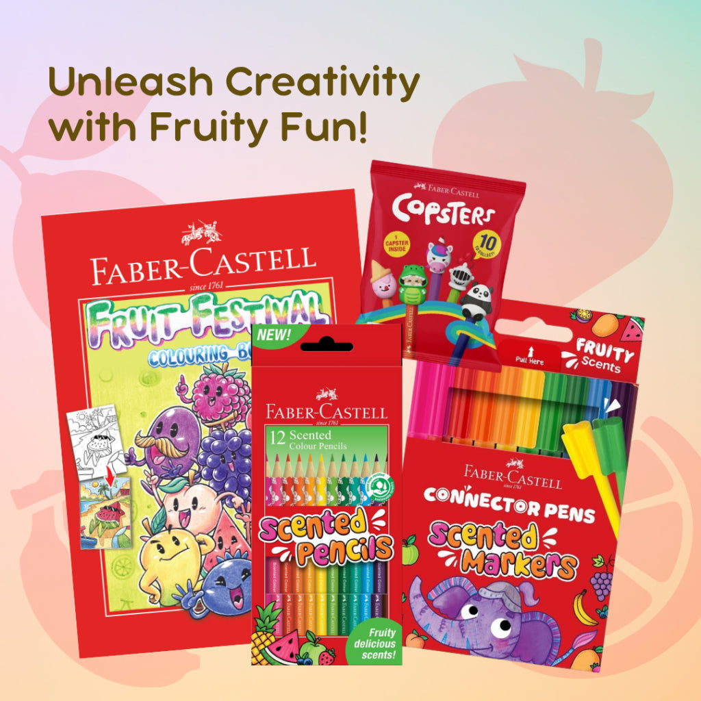 Faber Castell Fruit Scent Coloring Set | Scented Markers | Scented Pencils | A4 Coloring book | Interactive feature