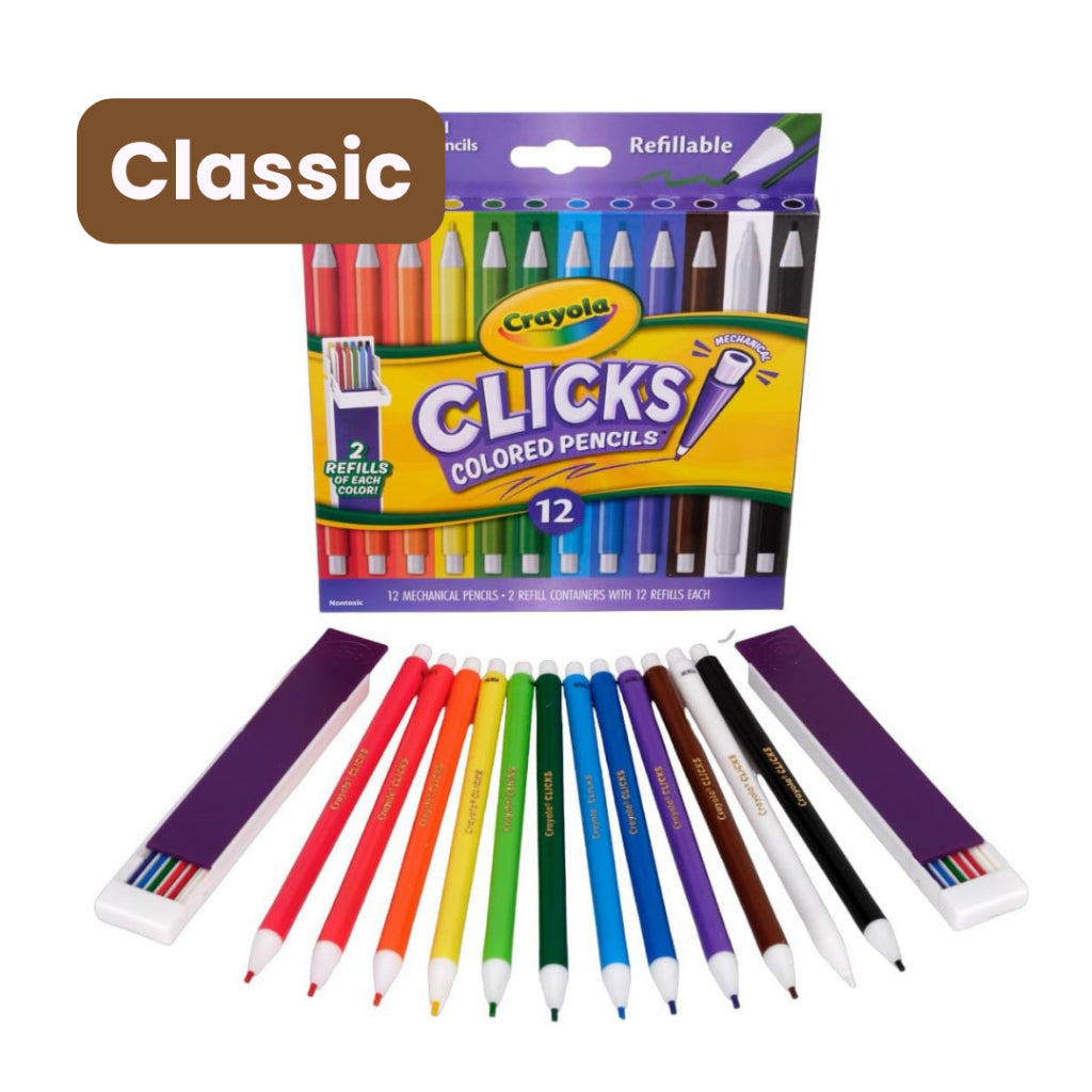 Crayola Clicks Colored Pencils 2.0mm lead | Classics | Neon | Pastels | Colored lead refills included |