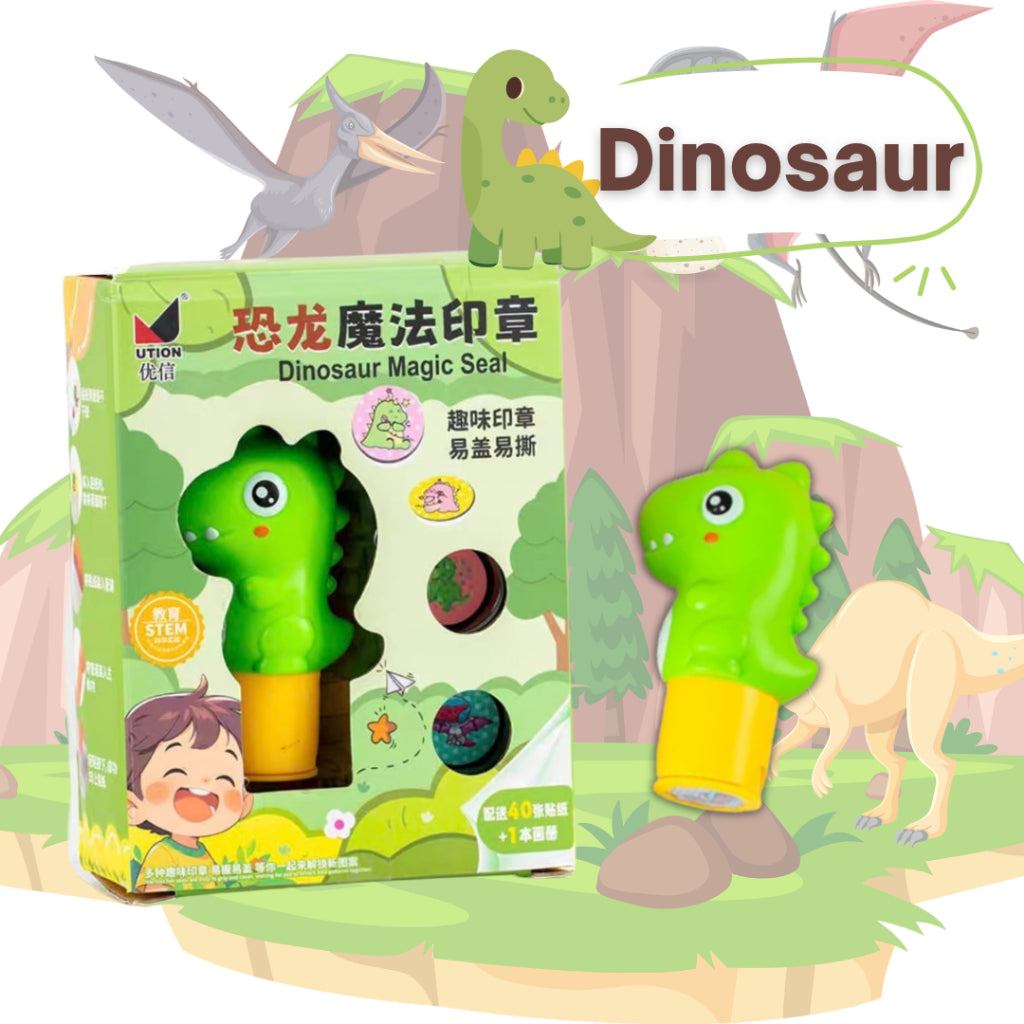 2-in-1 Stamp Markers | Dinosaur, Panda and Rocket Magic Seal Series | 12 Pcs Chinese Tick-Cross