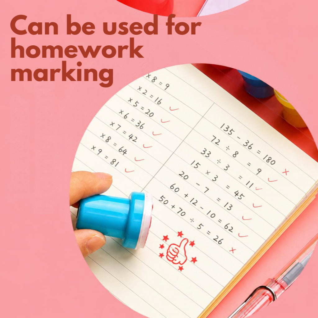 10pcs Washable Reward Stamps | Smiley Icons & Chinese Words Of Encouragement | 12 Pcs Chinese Tick-Cross