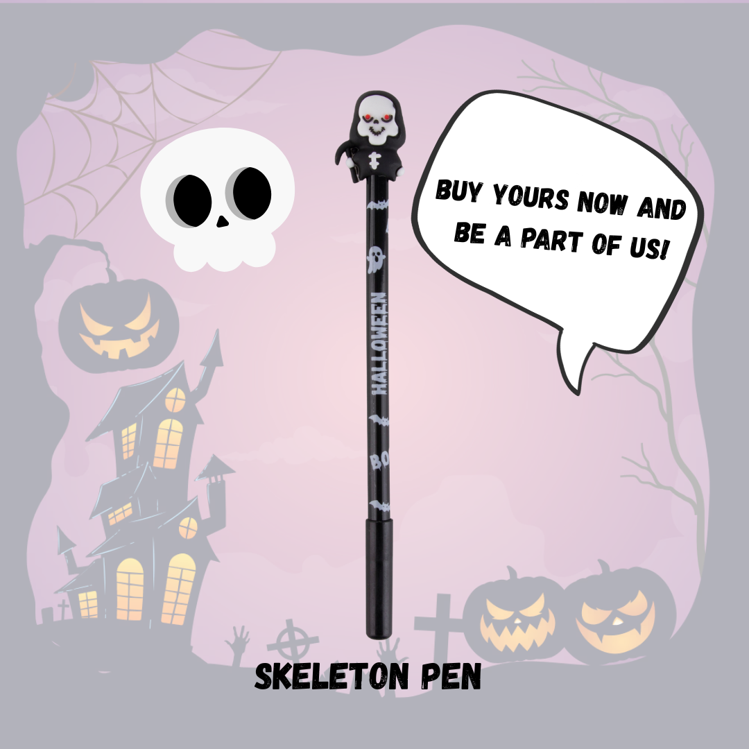 APLI Halloween Themed Blue Gel Ink Pen | Ghost, Skeleton & Pumpkin