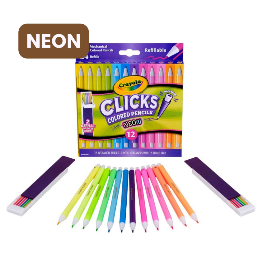 Crayola Clicks Colored Pencils 2.0mm lead | Classics | Neon | Pastels | Colored lead refills included |