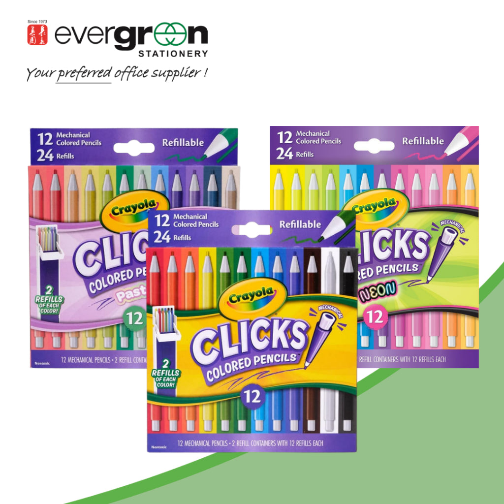 Crayola Clicks Colored Pencils 2.0mm lead | Classics | Neon | Pastels | Colored lead refills included |