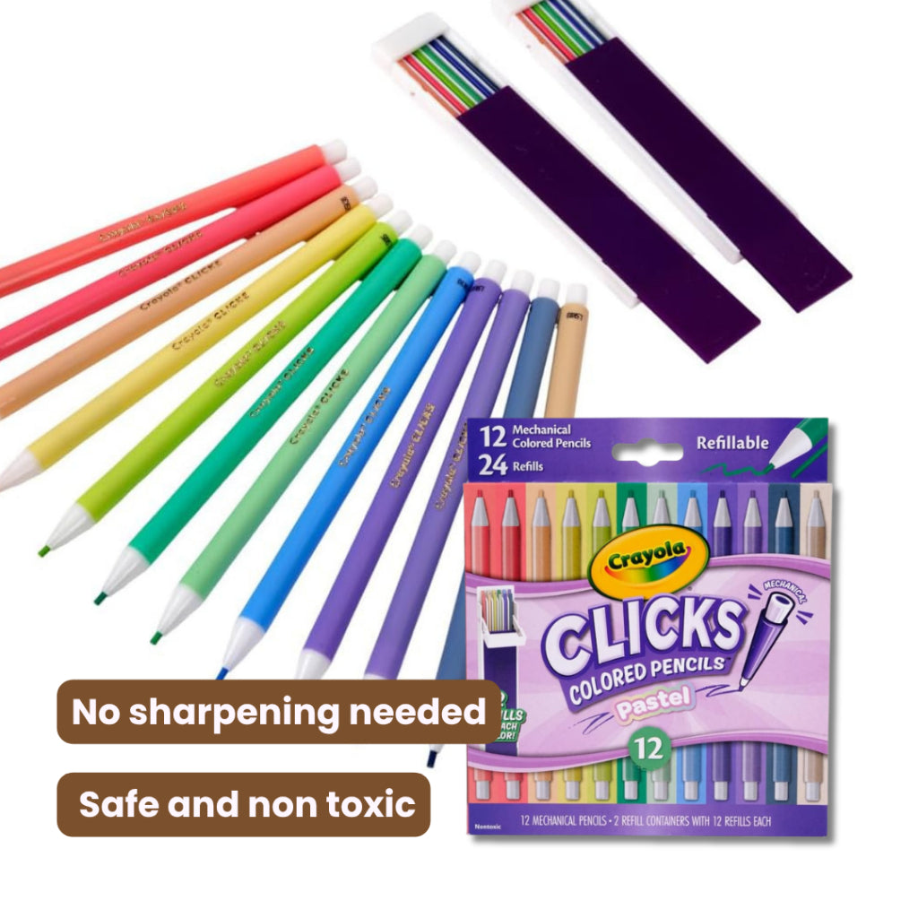 Crayola Clicks Colored Pencils 2.0mm lead | Classics | Neon | Pastels | Colored lead refills included |