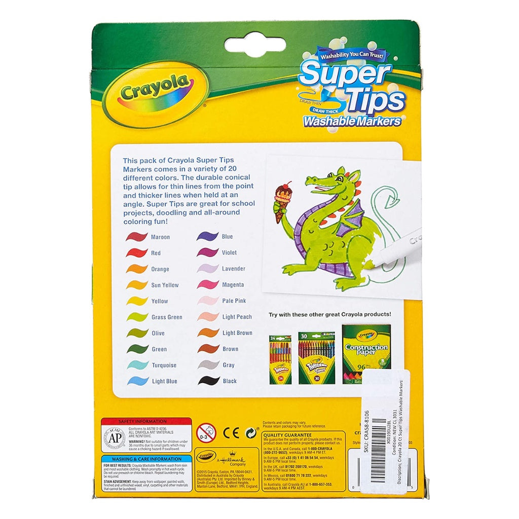 [SG] Crayola 588106 Super Tips Washable Markers 20ct [Evergreen Stationery]