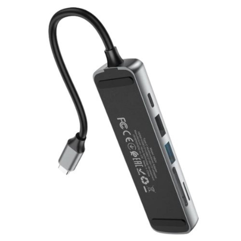 [SG] Hoco HB24 6 In 1 Adapter Type-C (HDMI+USB3.0+USB2.0+SD+TF+PD) [Evergreen Stationery]