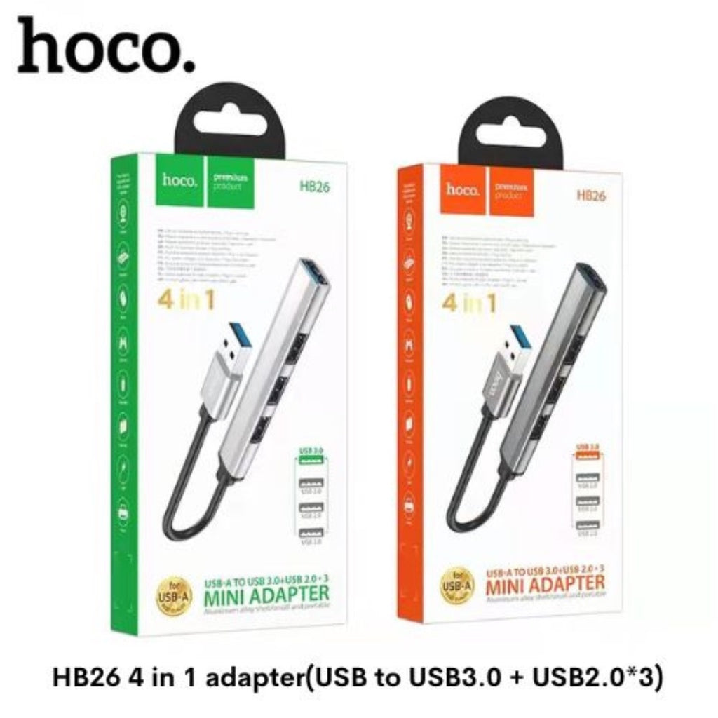 [SG] Hoco HB26 4 In 1 Adapter USB (USB3.0+USB2.0*3) [Evergreen Stationery]