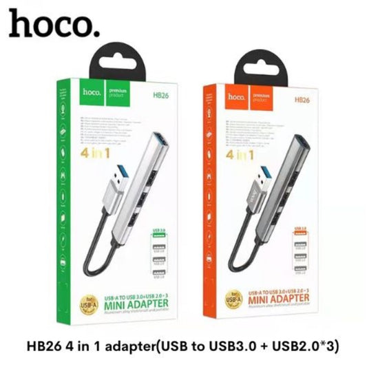 [SG] Hoco HB26 4 In 1 Adapter USB (USB3.0+USB2.0*3) [Evergreen Stationery]