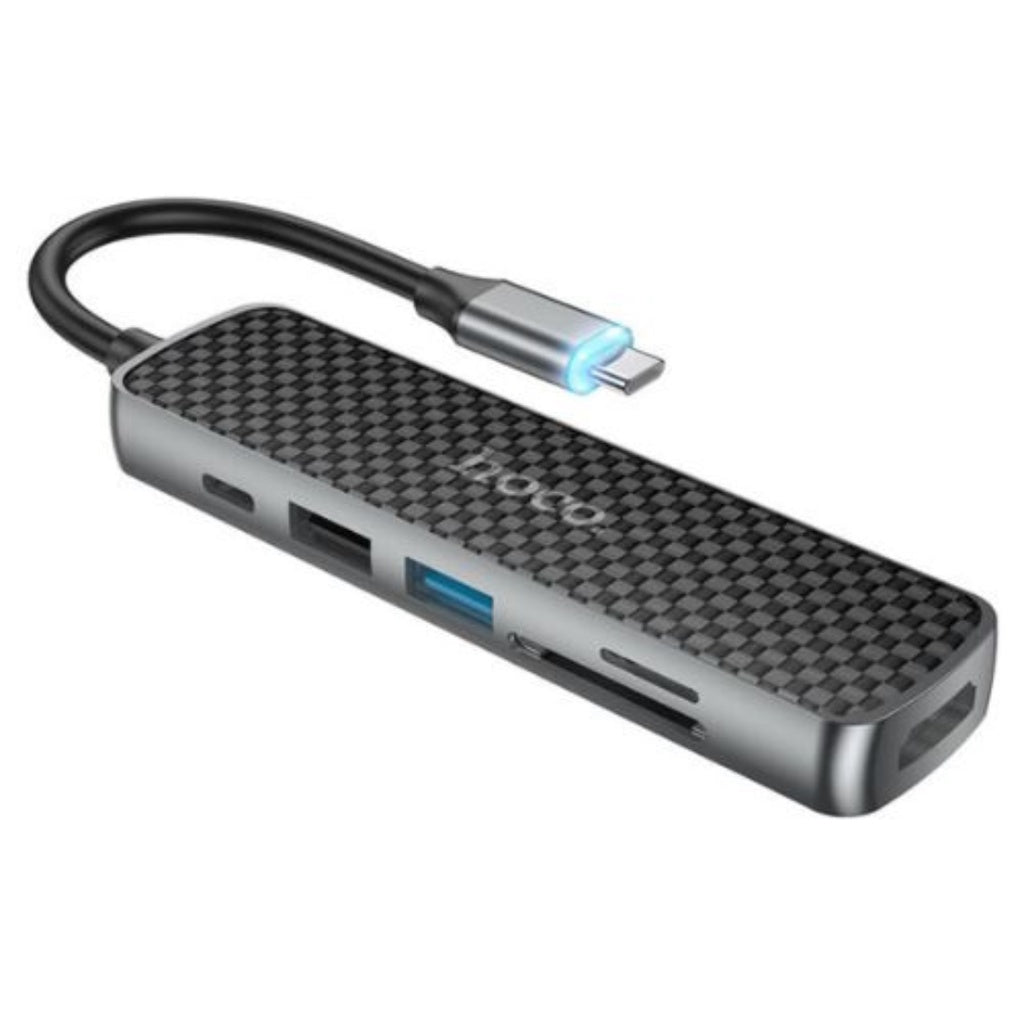 [SG] Hoco HB24 6 In 1 Adapter Type-C (HDMI+USB3.0+USB2.0+SD+TF+PD) [Evergreen Stationery]