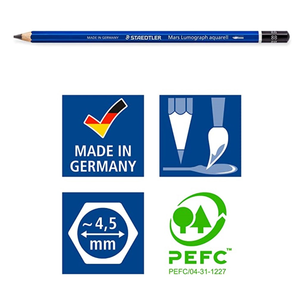 [SG] Staedtler Mars Lumograph Drawing Pencil x5 aqua. 100% PEFC [Evergreen Stationery]