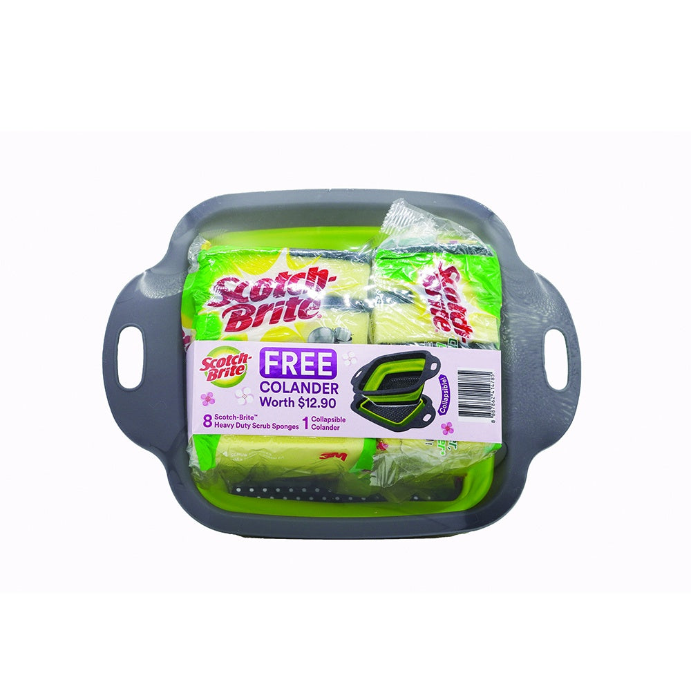 [SG] 3M SCOTCH-BRITE® 213VPC HEAVY DUTY 8PC SPONGES + FREE COLLAPSIBLE COLANDER [Evergreen Stationery]