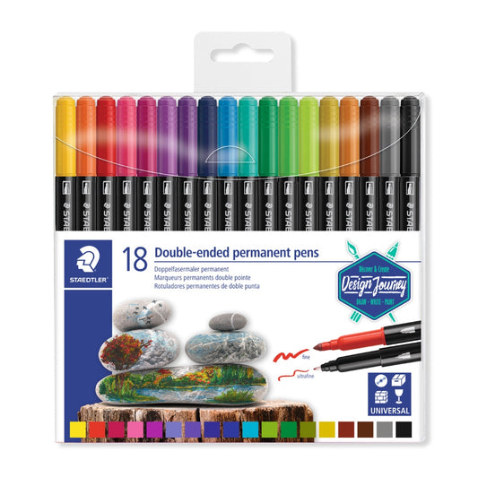 [SG] Staedtler Double Ended Permanent Pens Fine and Ultra-Fine 3187 18pcs [Evergreen Stationery]